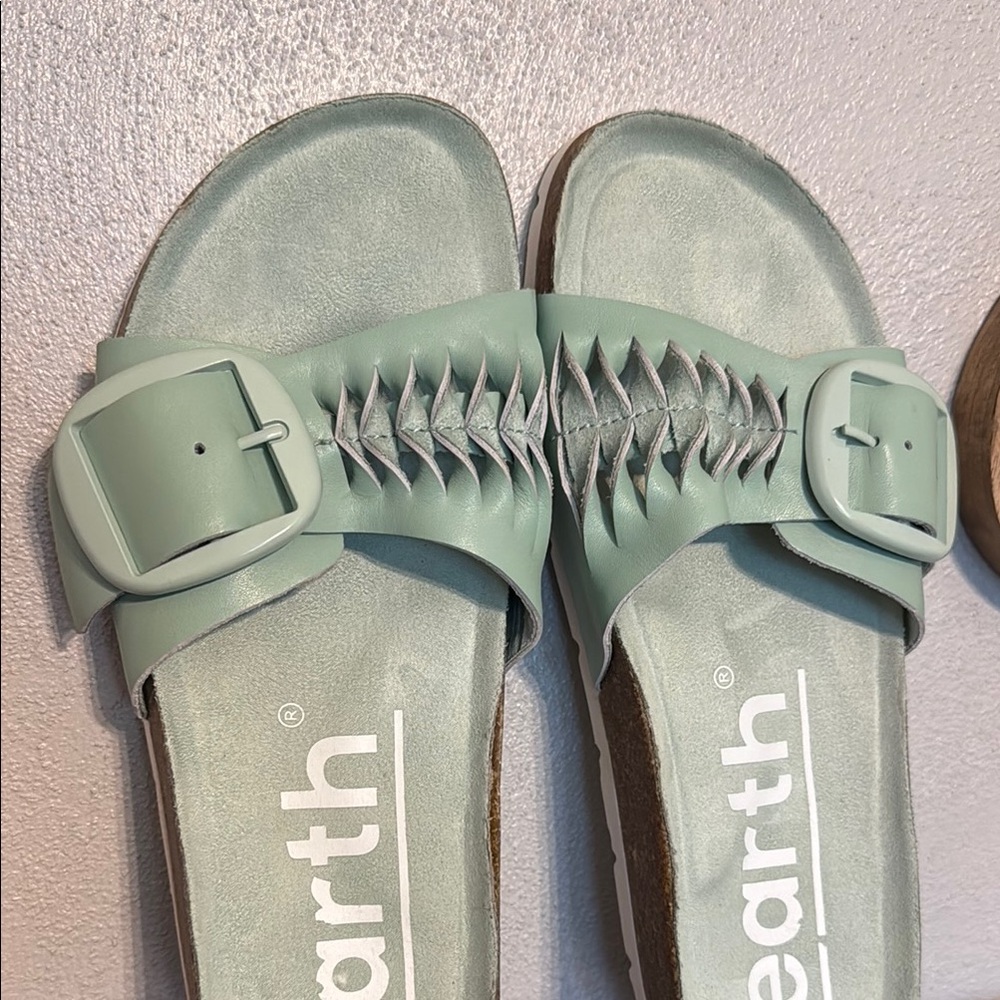 Earth Turquiose Slide Sandals with Big Buckle - Picture 2 of 10